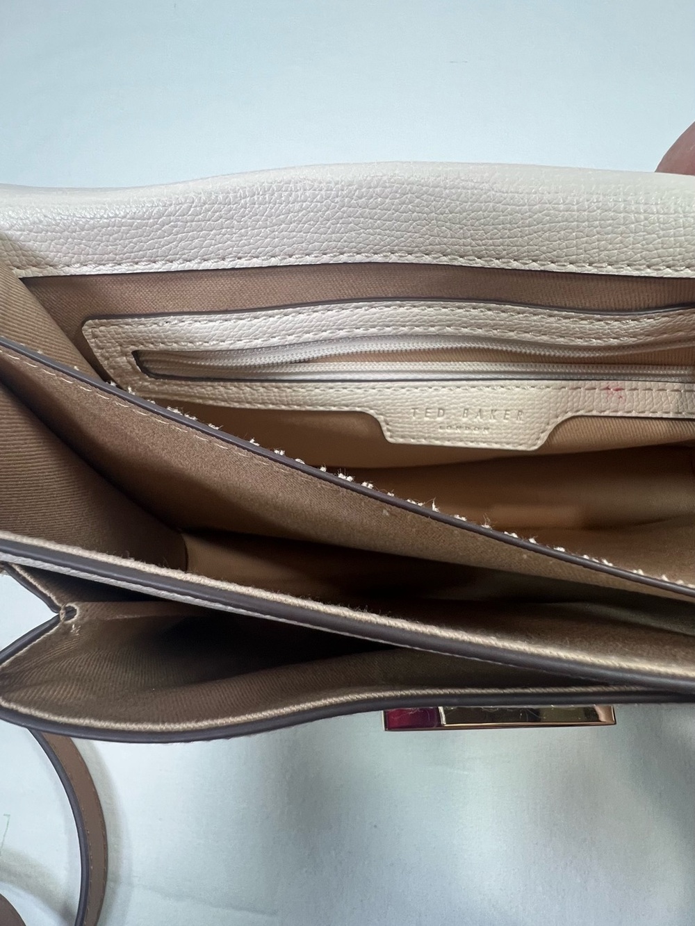 Ted Baker London Riley 2 Tone Cream/ Brown Leather Satchel/Crossbody Purse - Picture 11 of 13